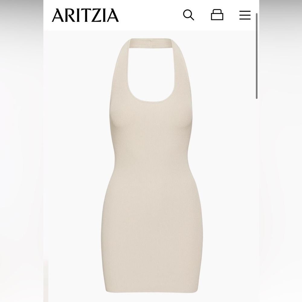 Beige ribbed halter dress